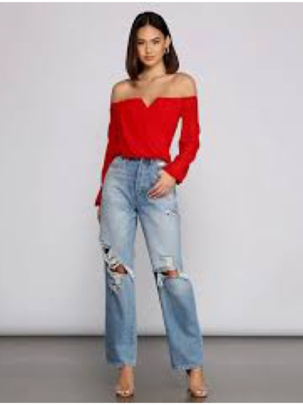Off-Shoulder Red Blouse - Women's Elegant Top